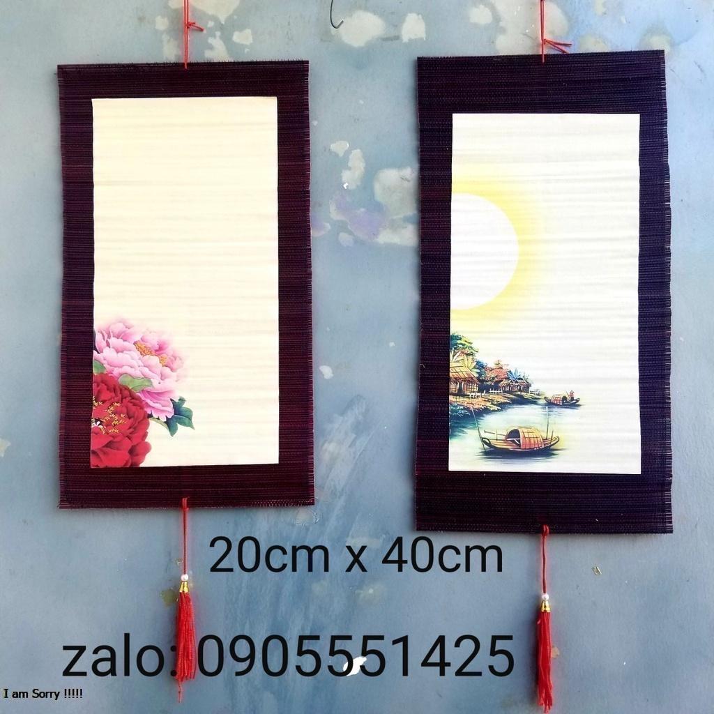 Set 5 mành tre viết thư pháp nhiều mẫu, kích thước 20cm x 40cm