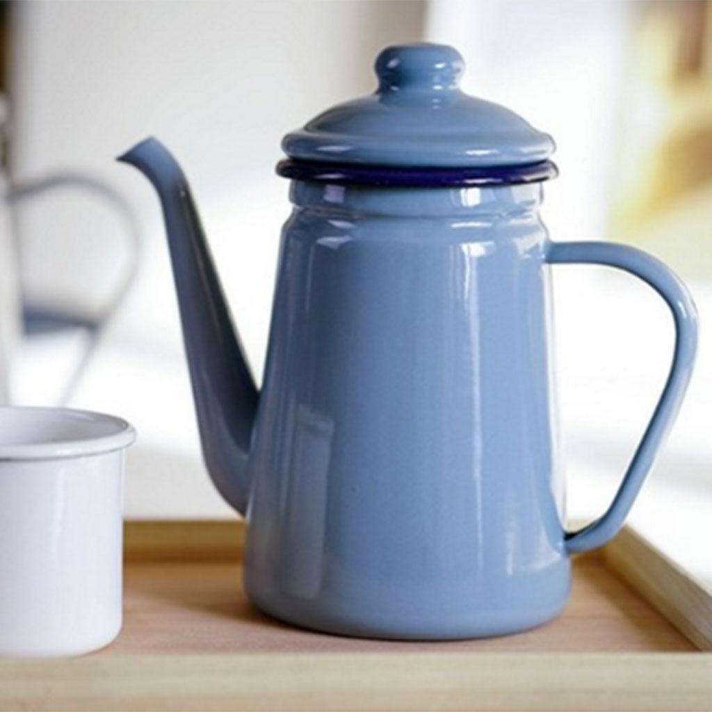 2xEnamel Teapot Loose Tea Leaf Tea Pot Pour Over Coffee Tea Pot Kettle 1L