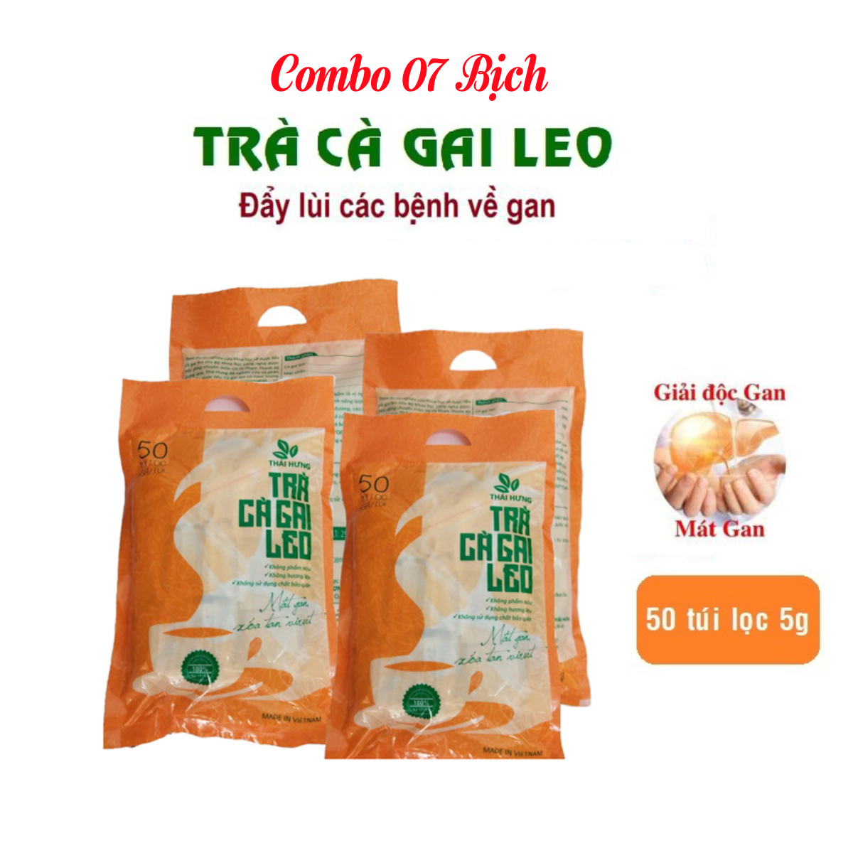 Combo 07 Bịch Trà Cà Gai Leo Thái Hưng 50 túi lọc x 5g - Mát gan thanh nhiệt, giải độc, giảm mụn nhọt