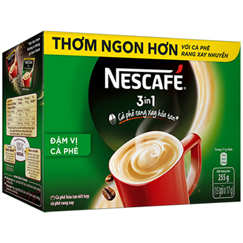 Combo 3 cà phê rang xay hòa tan Nescafé 3in1 đậm đà hài hòa (Hộp 15 gói x 17g) [Bộ 3 thố thuỷ tinh Nescafé]