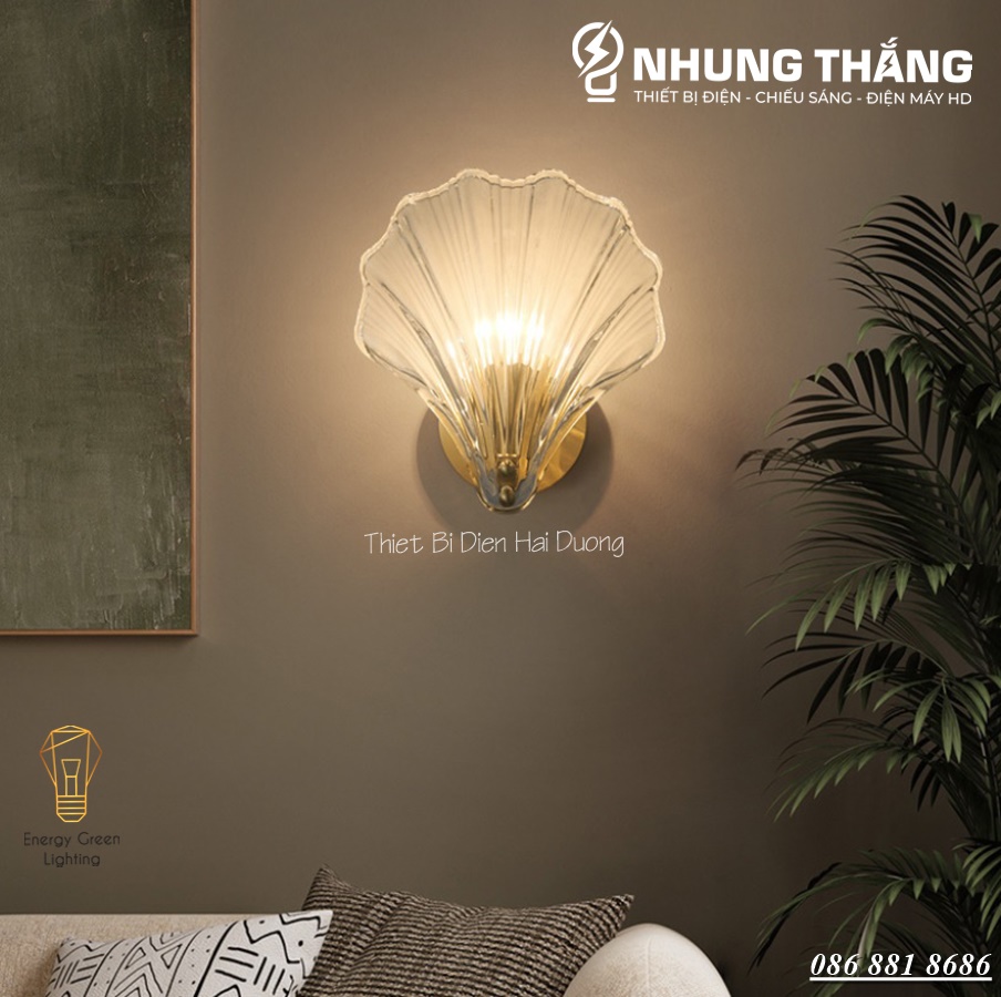 Đèn Tường Vỏ Sò DT-012 - Mặt Thủy Tinh Trắng Trong Suốt Cao Cấp - Decor Trang Trí - Sử Đụng Đui E14 - Bóng Bắp Ngô - Có Video