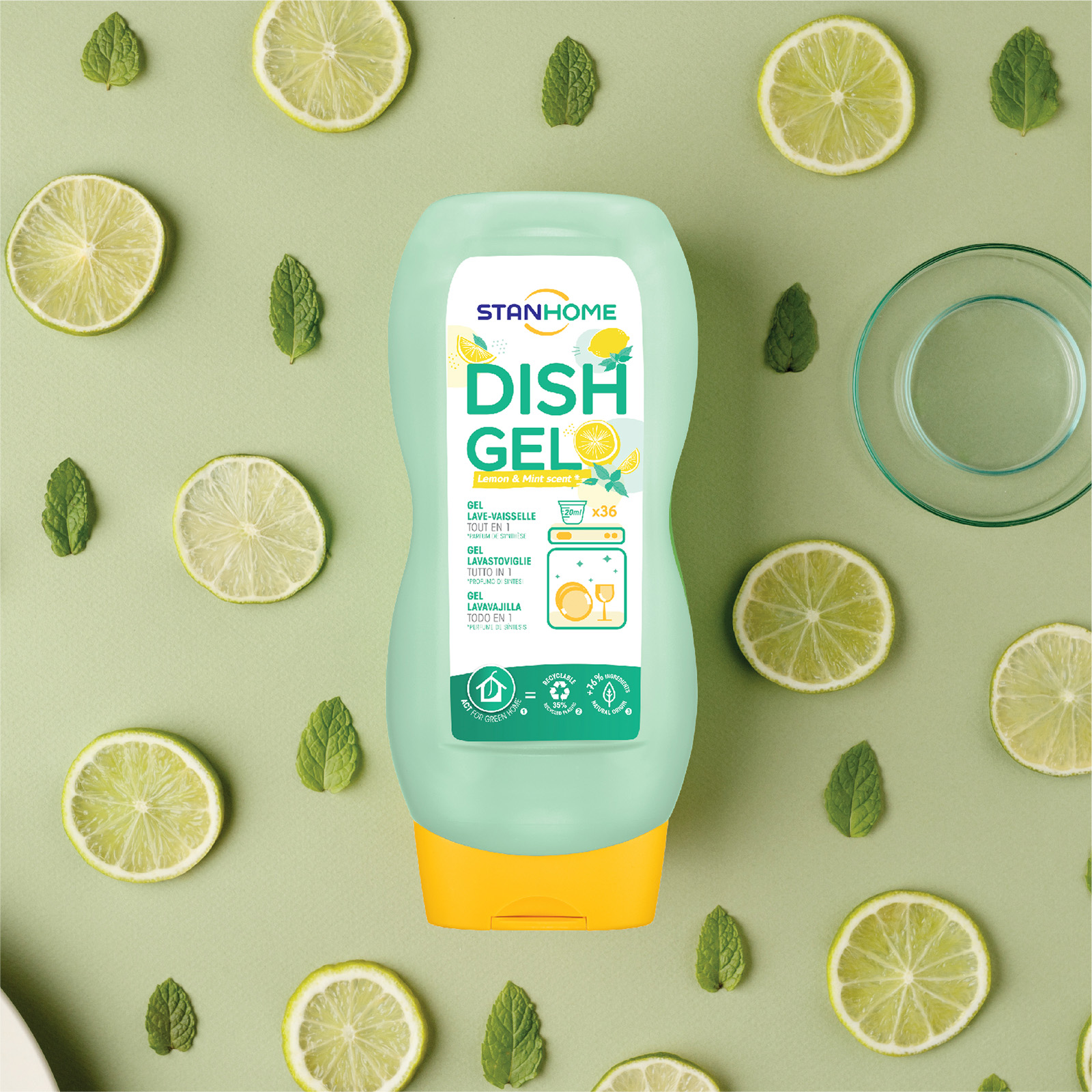 Gel Rửa Bát Chuyên Dụng Cho Máy Hương Chanh Bạc Hà All in One Dish Gel Lemon Mint Stanhome - 18154