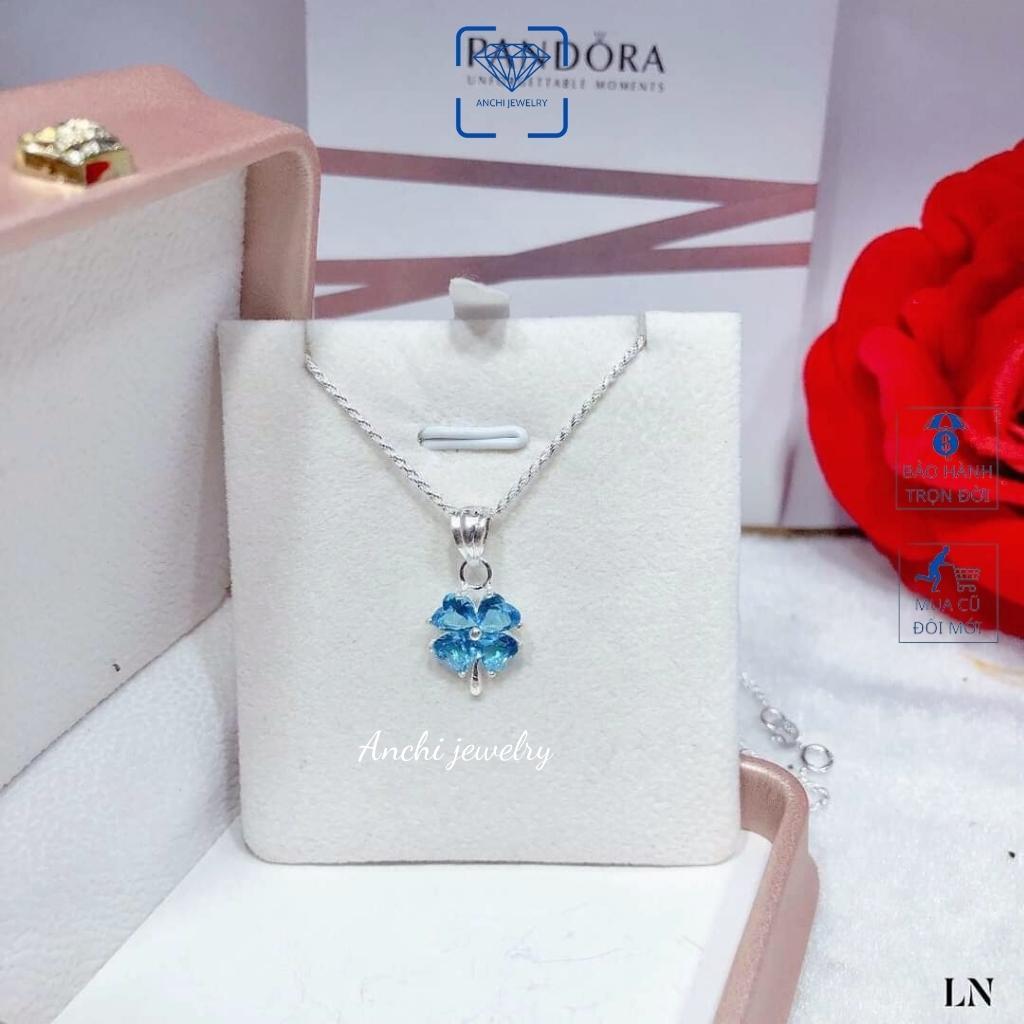 Dây chuyền cỏ 4 lá đính đá nữ bạc thật đeo không đen dây to đá đỏ xanh tím to - Anchi jewelry, quà 8 3
