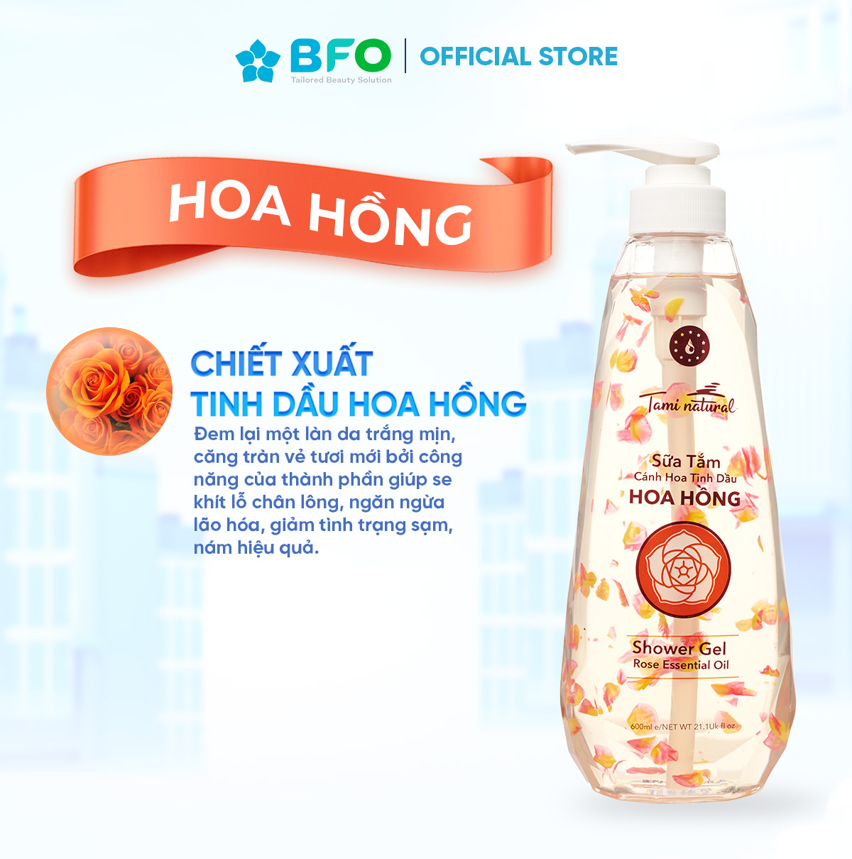 Sữa Tắm Thư Giãn Tinh Dầu Cánh Hoa Công Nghệ Anh Quốc Tami Natural Dưỡng Ẩm Trắng Da Lưu Hương Dung Tích 260ml