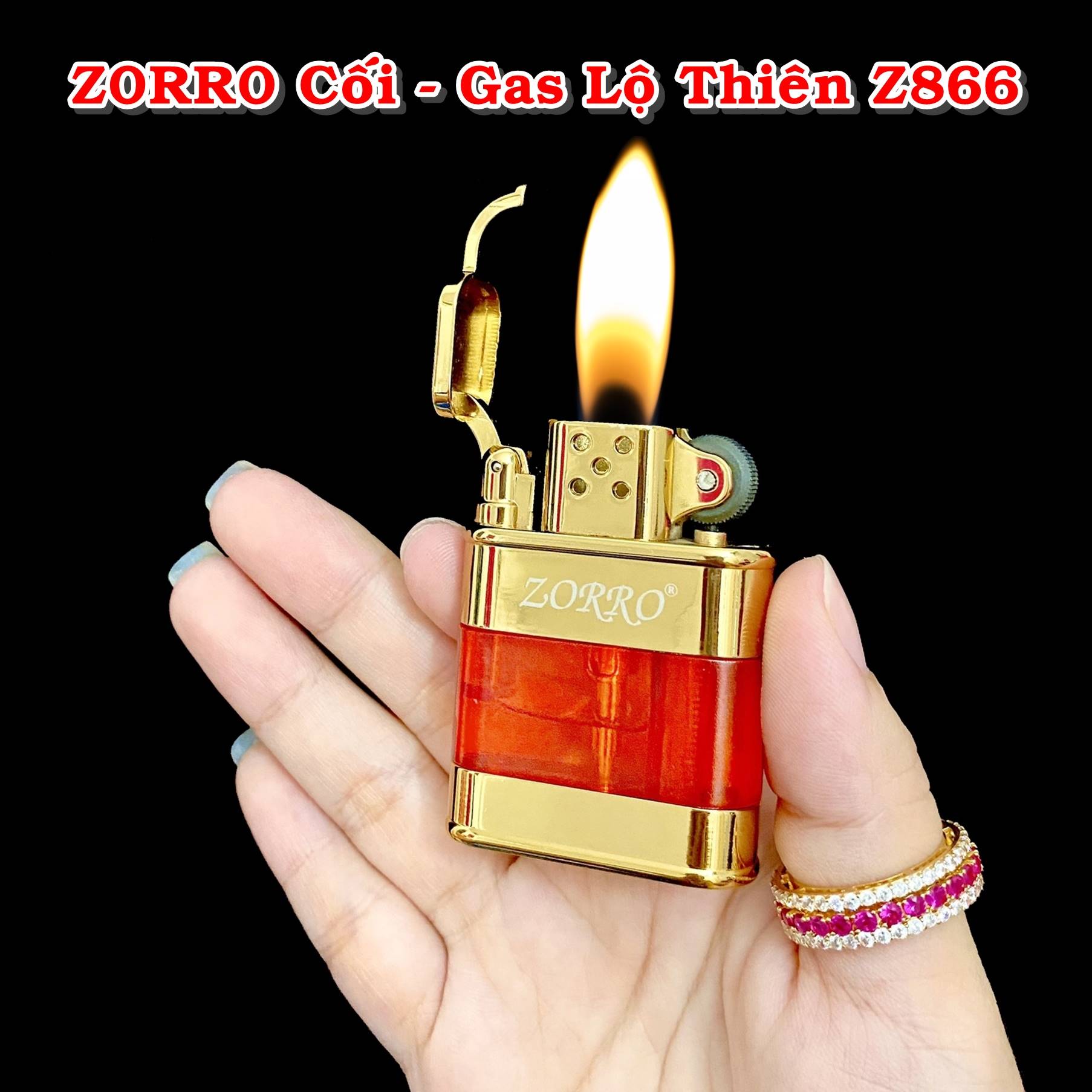 Hột quẹt bật lửa ZORRO cối gas lộ thiên Z866 kim loại - xài gas