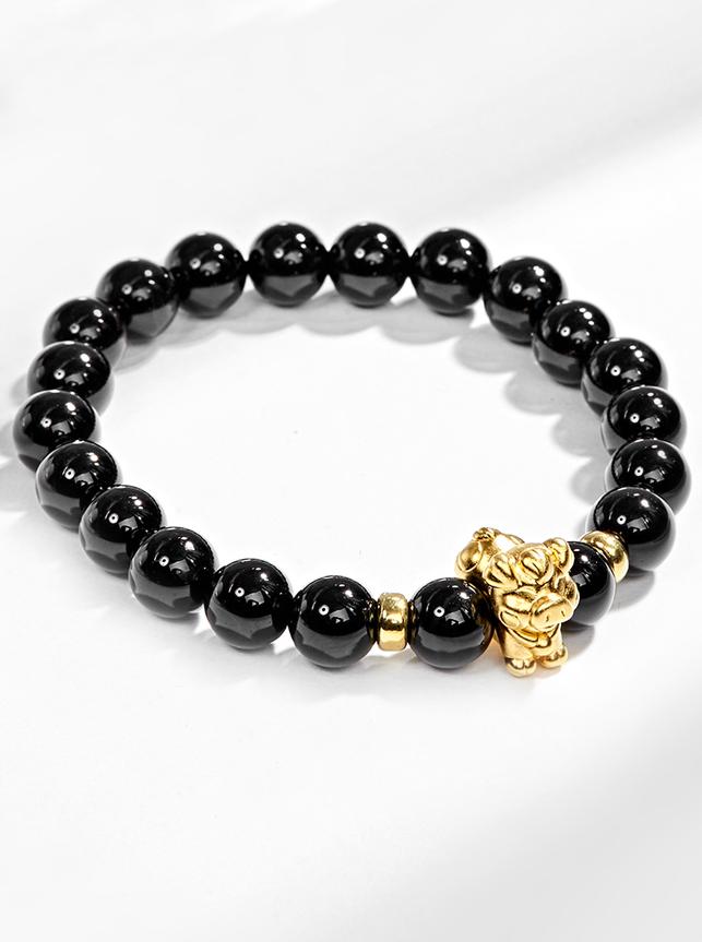 Vòng Tay Đá Thiên Thạch Charm Tuổi Hợi Bạc Mạ Vàng 24K Ngọc Quý Gemstones