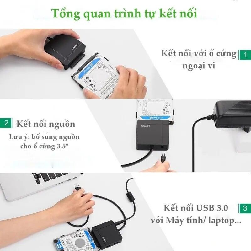 Ugreen UG30918US231TK 50CM màu Đen Bộ chuyển đổi USB 3.0 sang 2 USB 3.0 + SATA + SD TF cao cấp - HÀNG CHÍNH HÃNG