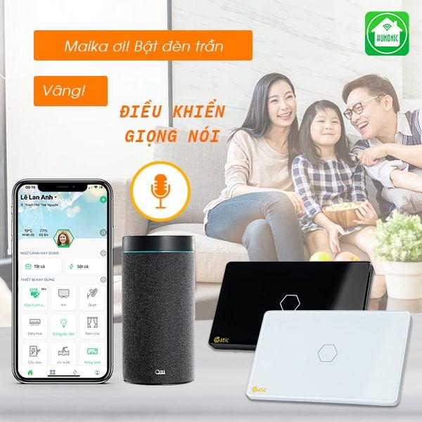 Ổ Cắm Tích Hợp 2 Nút Công Tắc Wifi Hunonic Datic Bật Tắt Từ Xa Trên Điện Thoại &amp; Ra Lệnh Giọng Nói