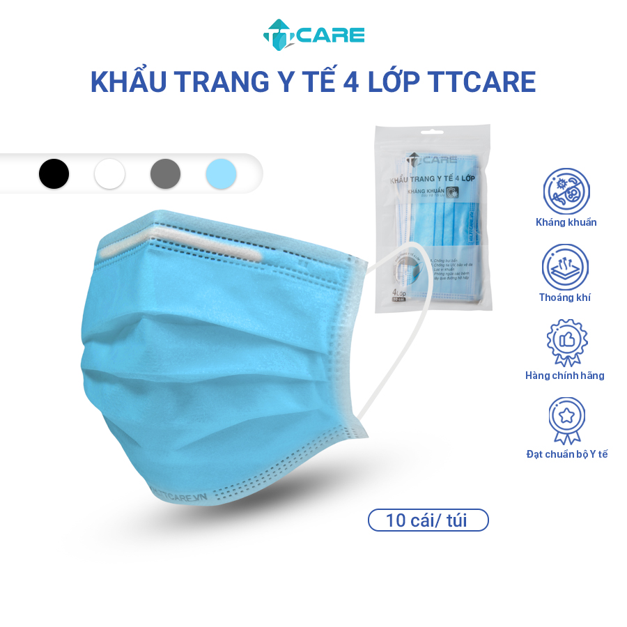 Khẩu Trang Y Tế 4 Lớp Siêu Kháng Khuẩn TT CARE (COMBO TÚI) Lọc Sạch Bụi Mịn Bảo Vệ Sức Khỏe Hiệu Quả