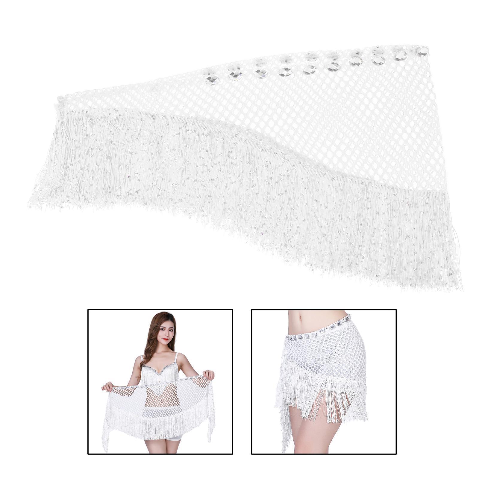 Belly Dance Hip Scarf Dance Belt Tassel Fancy Dress Skirt Belt White
