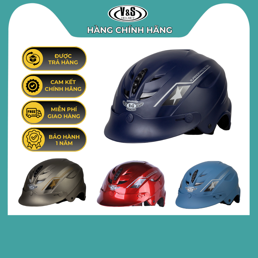 Mũ Bảo Hiểm 1/2 V&amp;S VS06LT - Hàng Chính Hãng Bảo Hành 12 Tháng - Sản Phẩm Thời Trang Và Cao Cấp