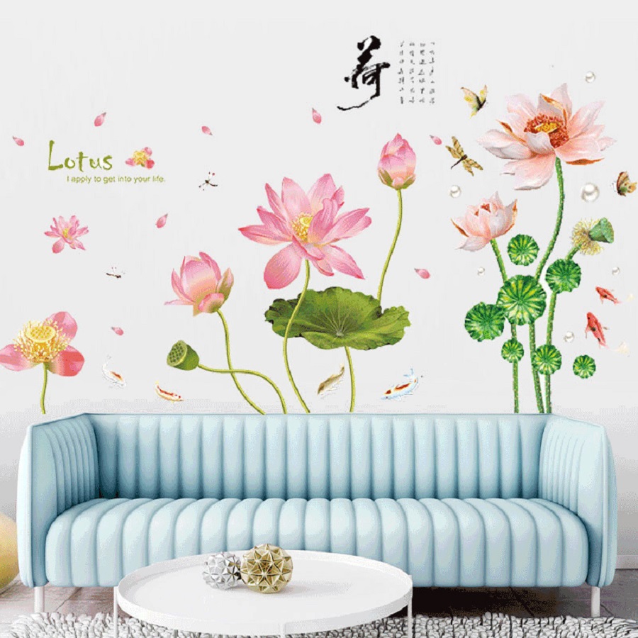 Decal dán tường hoa sen lotus combo sang trọng kích thước lớn