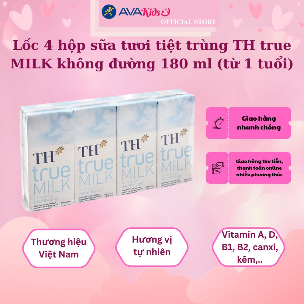 Lốc 4 hộp sữa tươi tiệt trùng TH true MILK không đường 180 ml (từ 1 tuổi)