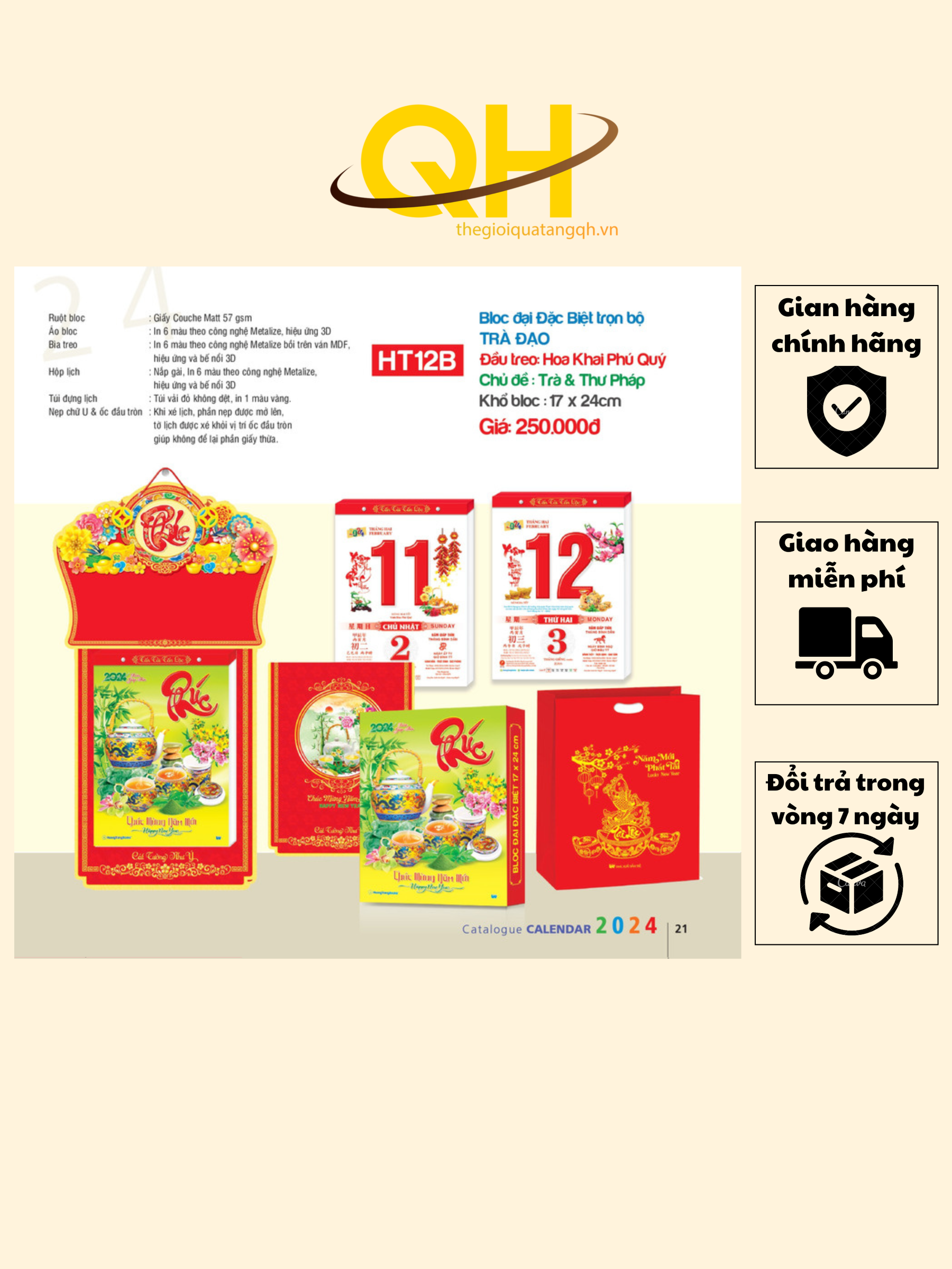 Lịch 2024 Bloc Đại Trọn Bộ Đặc Biệt Cao Cấp - Quà Tặng Tết Lịch Treo Tường HT12
