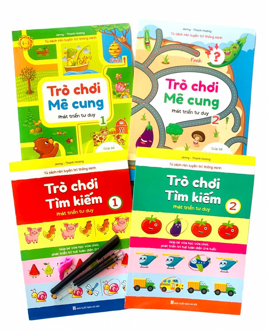 Bộ trò chơi tìm kiếm + mê cung set 4q tặng kèm 2 bút xóa được