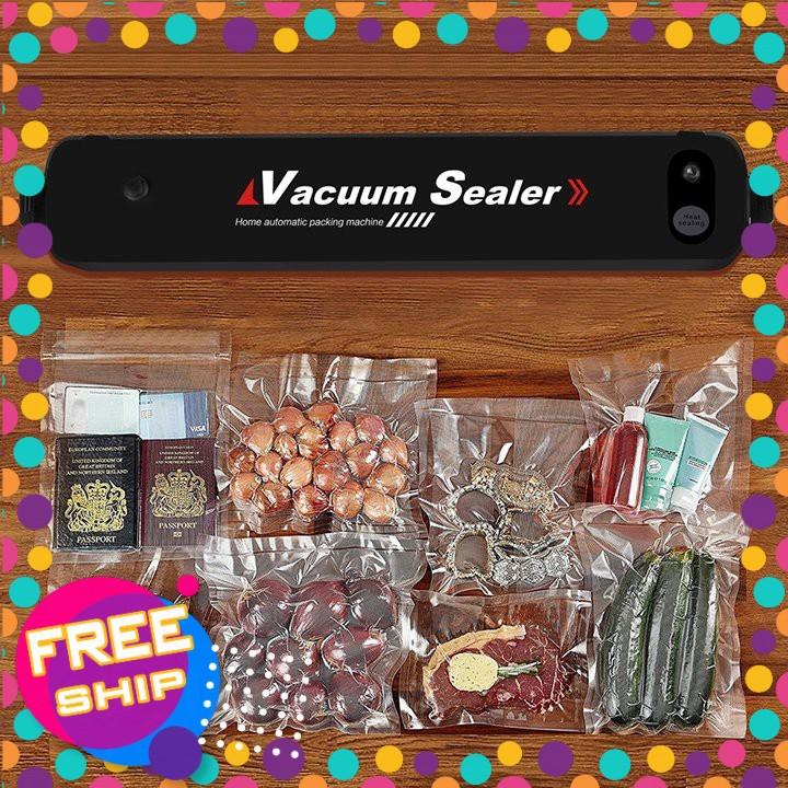 Máy hút chân không thực phẩm Vacuum Sealer kiêm máy hàn miêng túi kèm 10 túi hút chân không