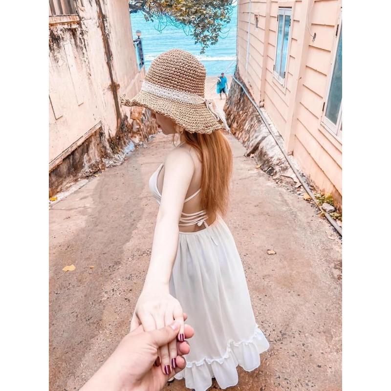 Nón cói viền ren nơ best seller