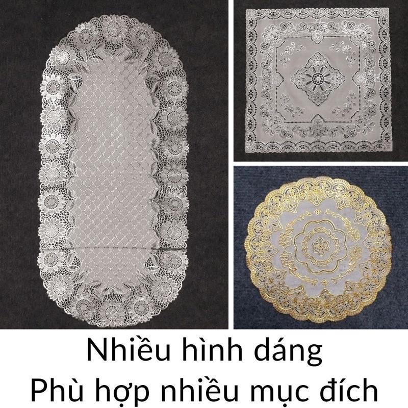 Khăn trải bàn ăn vintage ren hoa nhựa chống thấm nước in hoa nổi đủ kích thước VIP ảnh thật