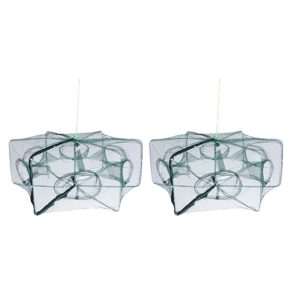 2 Foldable Fishing Net Trap Cast Dip Cage Fish Prawn Shrimp Net 6 Holes