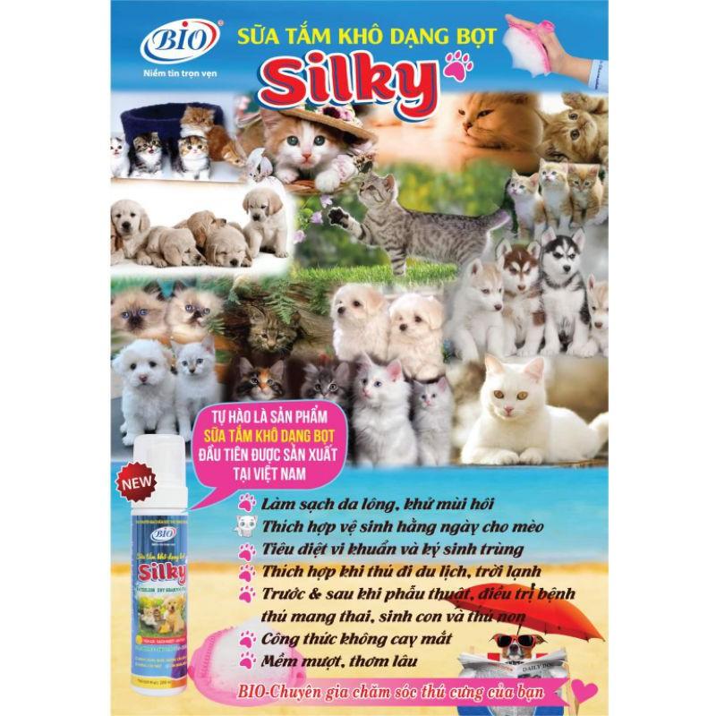 Sữa tắm khô dạng bọt Bio Silky cho chó mèo