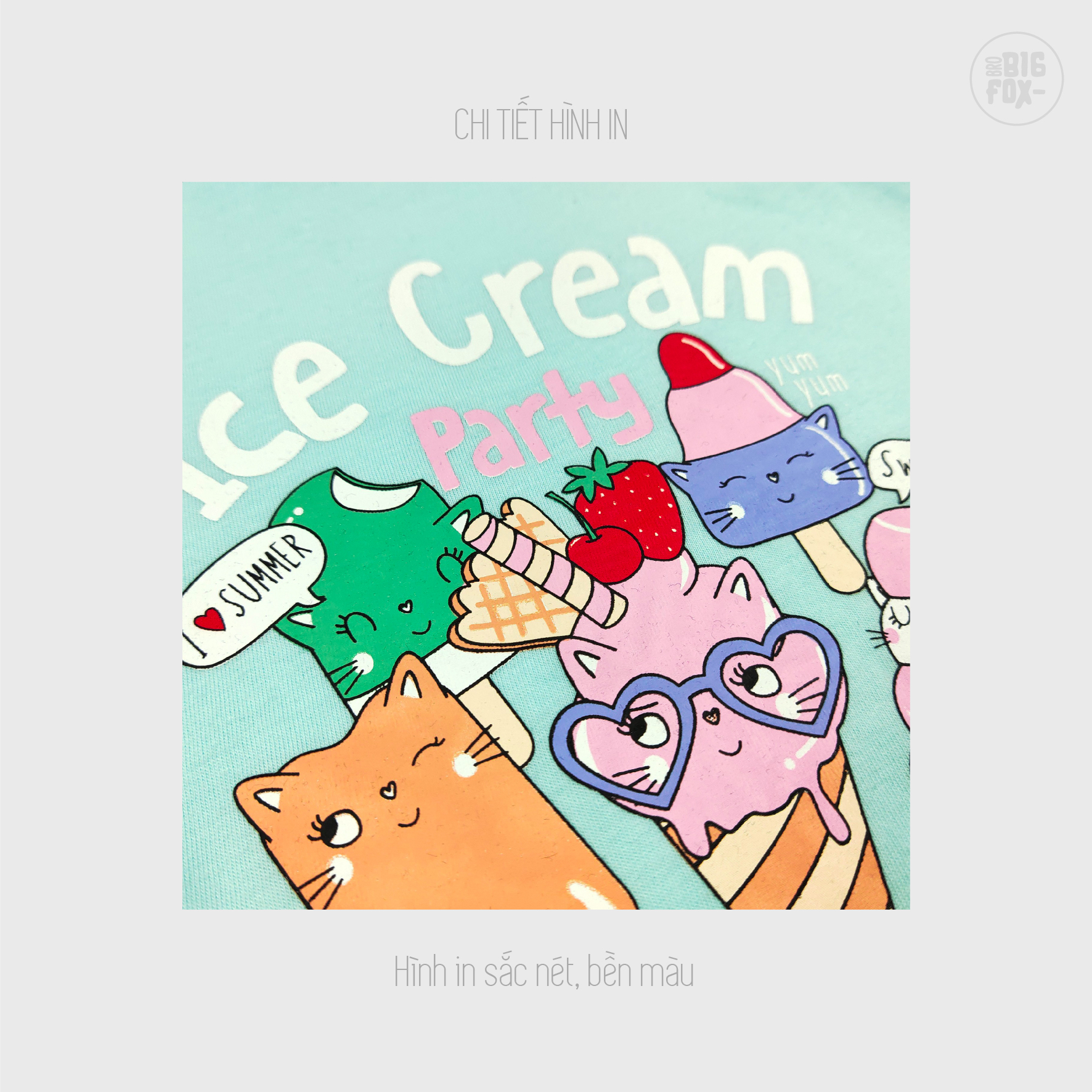 Đầm Hè Cho Bé Gái Miss Meow Tới Size Đại. Váy Cotton Thun Trẻ Em Bèo Gấu In Hình Ice Cream 3-11 Tuổi