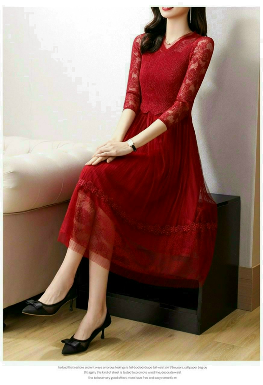 ĐẦM XÒE REN LỤA LY ĐỎ
