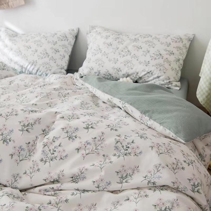 Set Cotton living 100%cotton Hàng Nhập Khẩu Cao Cấp 4 Món Hoa nhí trắng Vintage