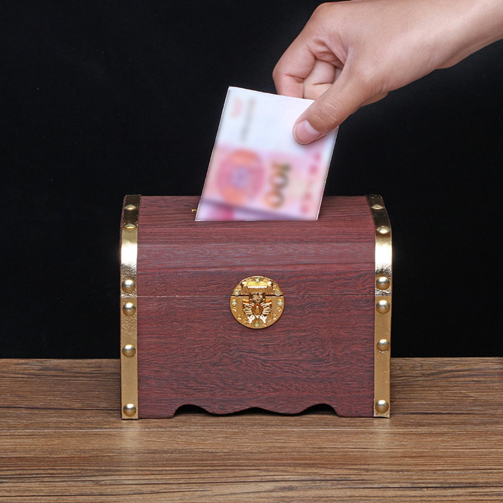 Vintage Wooden Piggy Bank Jewelry Box Storage Box Retro for Home Decor Dark