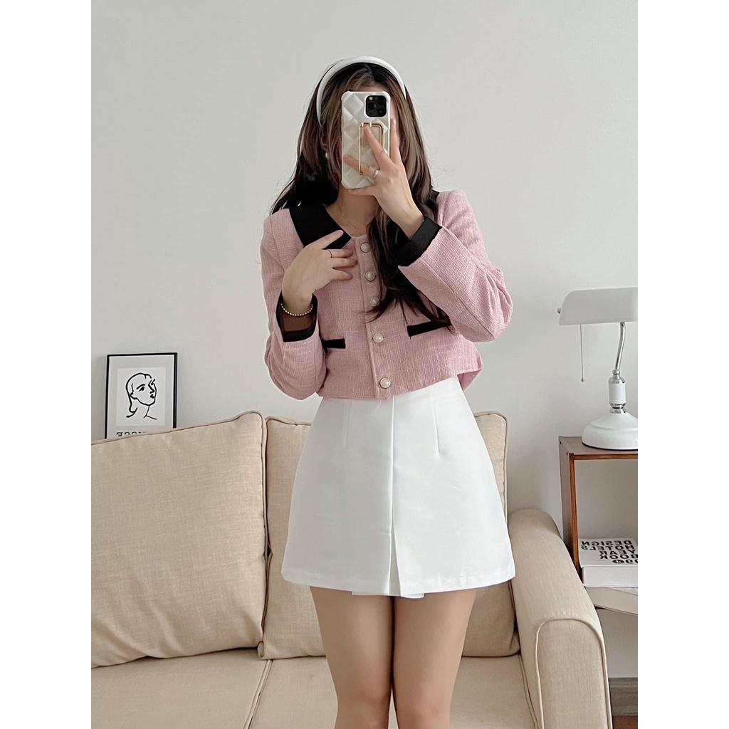 Áo khoác dạ dáng croptop Ulzzang, Áo vest dạ tweed nữ 2 lớp dày dặn phong cách tiểu thư Hàn Quốc