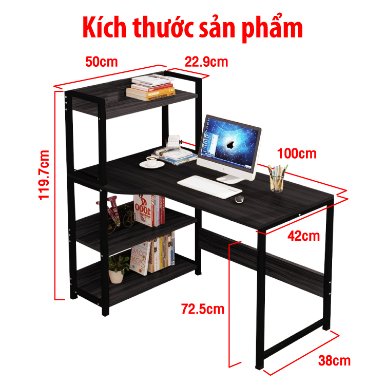 Bàn làm việc học tập kèm kệ sách đa năng thuận lợi Mẫu H02 (Hàng nhập khẩu)