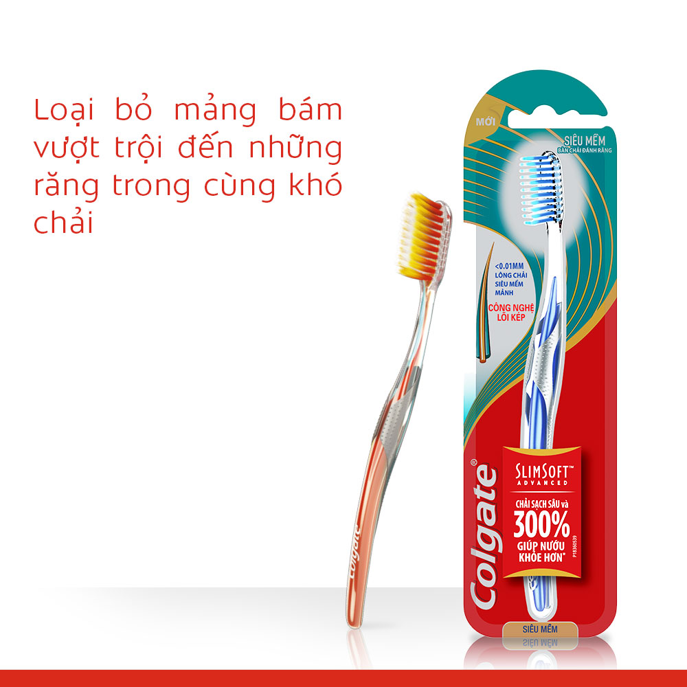 Bàn chải đánh răng Colgate ngăn chảy máu nướu Slimsoft Advanced siêu mềm mảnh (Màu ngẫu nhiên)