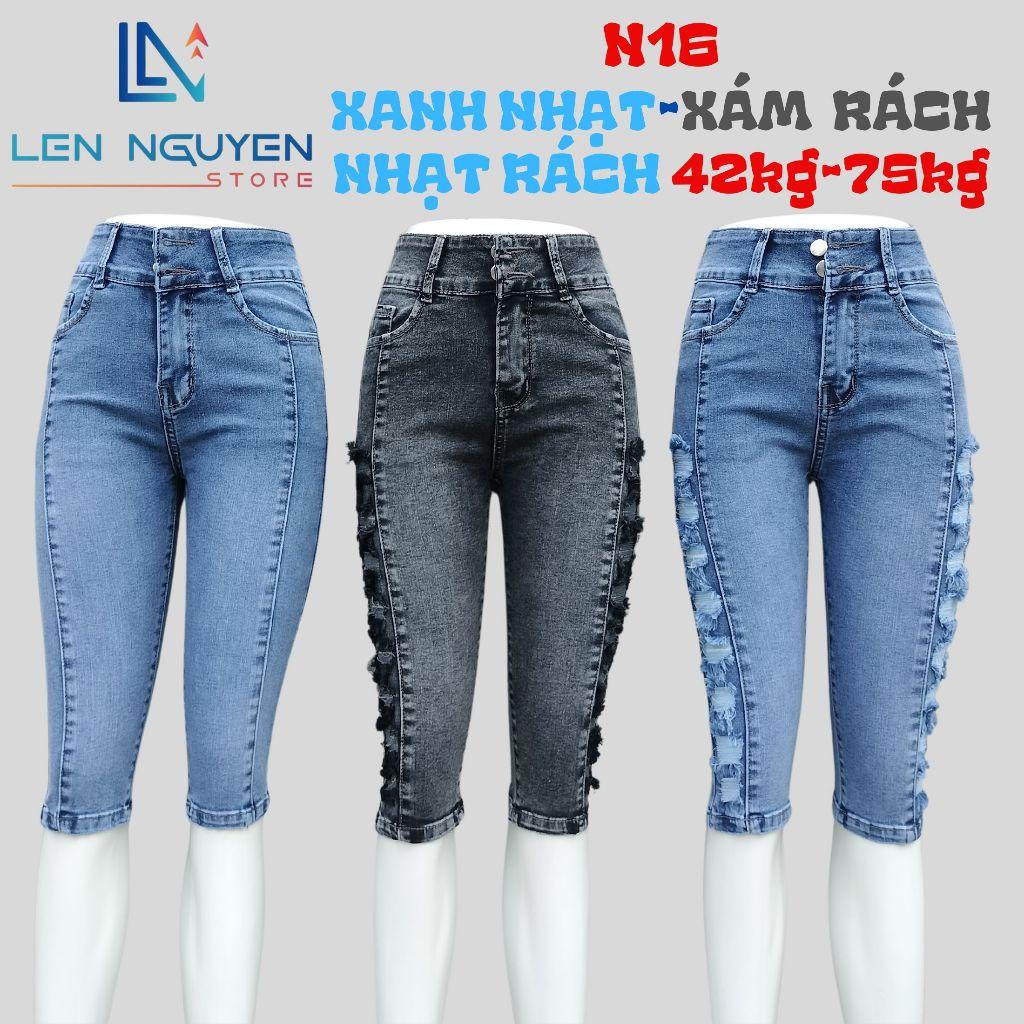 N16_Quần jean nữ, 7 tất, lưng cao, quần bò nữ dáng ôm, quần rin nữ có big size, cho 42kg đến 75kg,LEN NGUYEN STORE - Xám