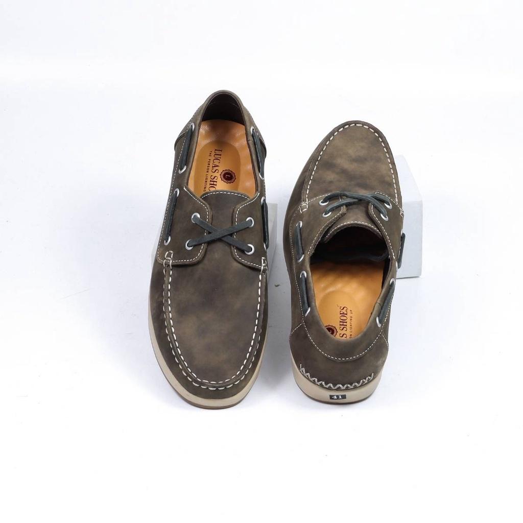 Giày da nam Boat Shoes Xám da bò sáp cao cấp Hanmade, Lucas Shoes, Bảo hành 1 năm