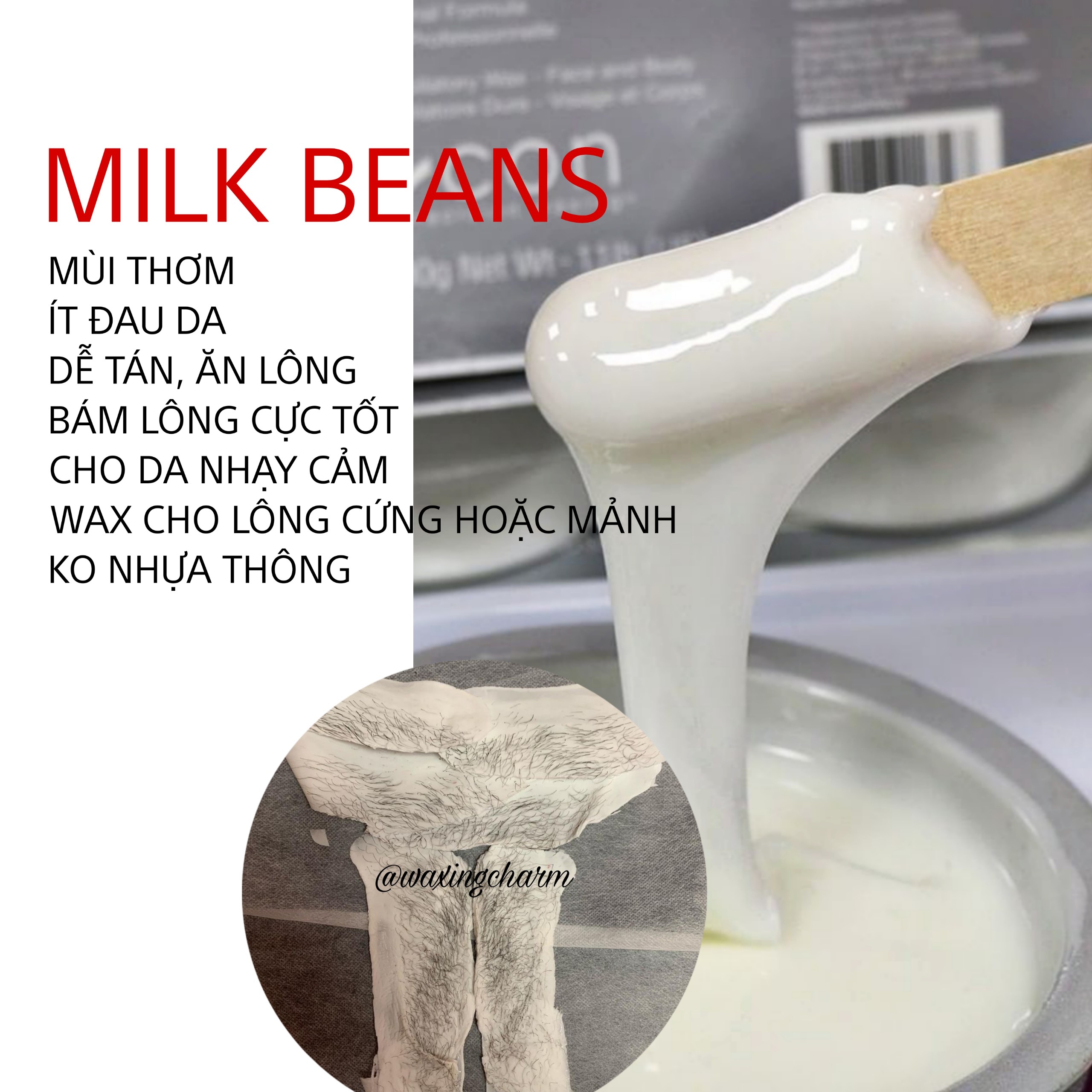 300gr Sáp Wax Lông Nóng Hard Wax Beans Nhiệt độ thấp Waxingcharm Dành Cho Mặt, Nách, Body, Bikini Tặng Que Wax