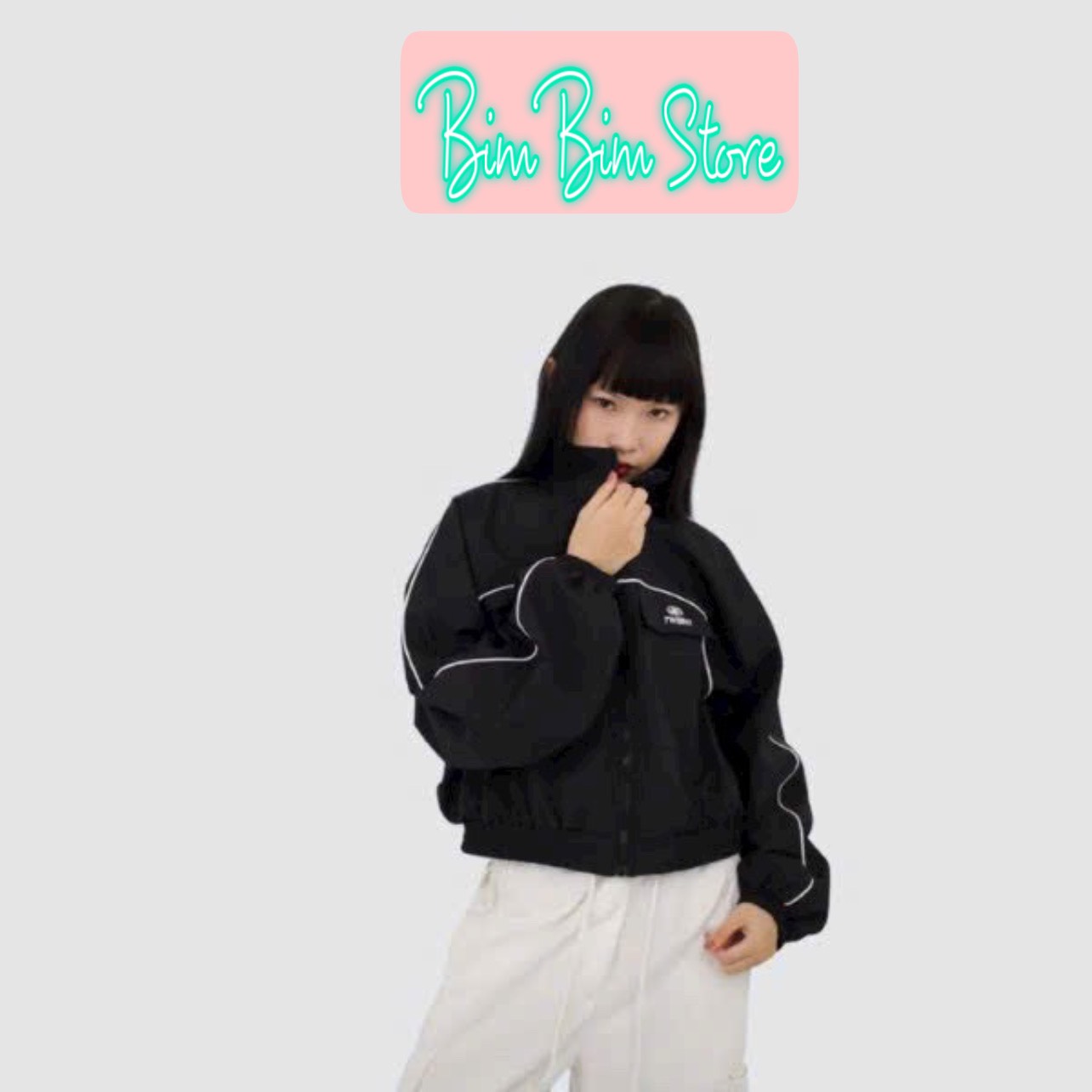 Áo khoác dù phối mí, logo thêu, chất dù xịn 2 lớp 2 size L và xI, croptop cánh dơi.