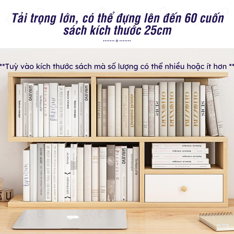 Kệ Sách Để Bàn Gỗ MDF FIVO FB20 Thích Hợp Cho Bàn Học Dễ Lắp Ráp (60 x 20 x 60 cm)- Hàng Chính Hãng