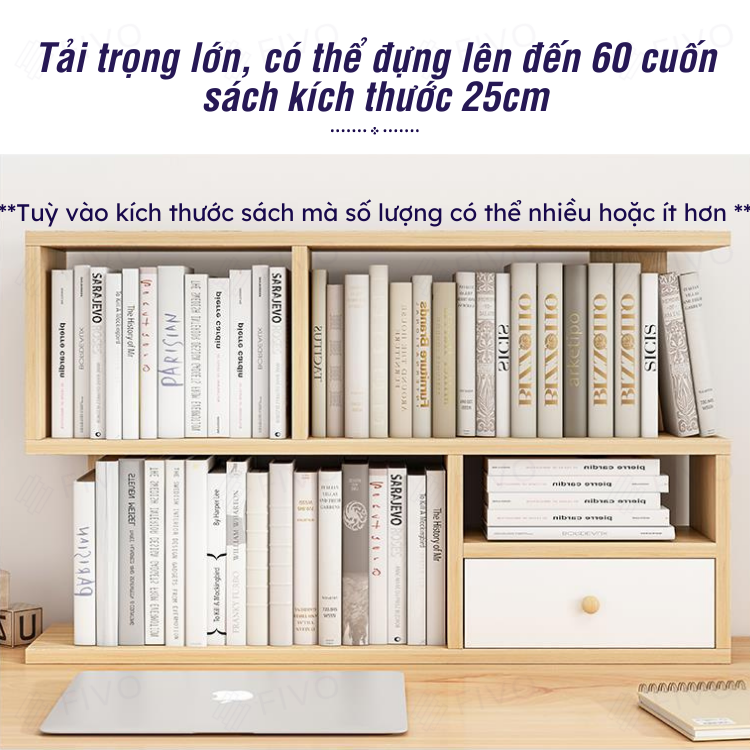 Kệ Giá Sách Gỗ Mini Để Bàn Hoặc Treo Tường FIVO Mẫu FB20, Lắp Ráp Dễ Dàng Gỗ MDF Phủ Melamine Chống Thấm Bề Mặt