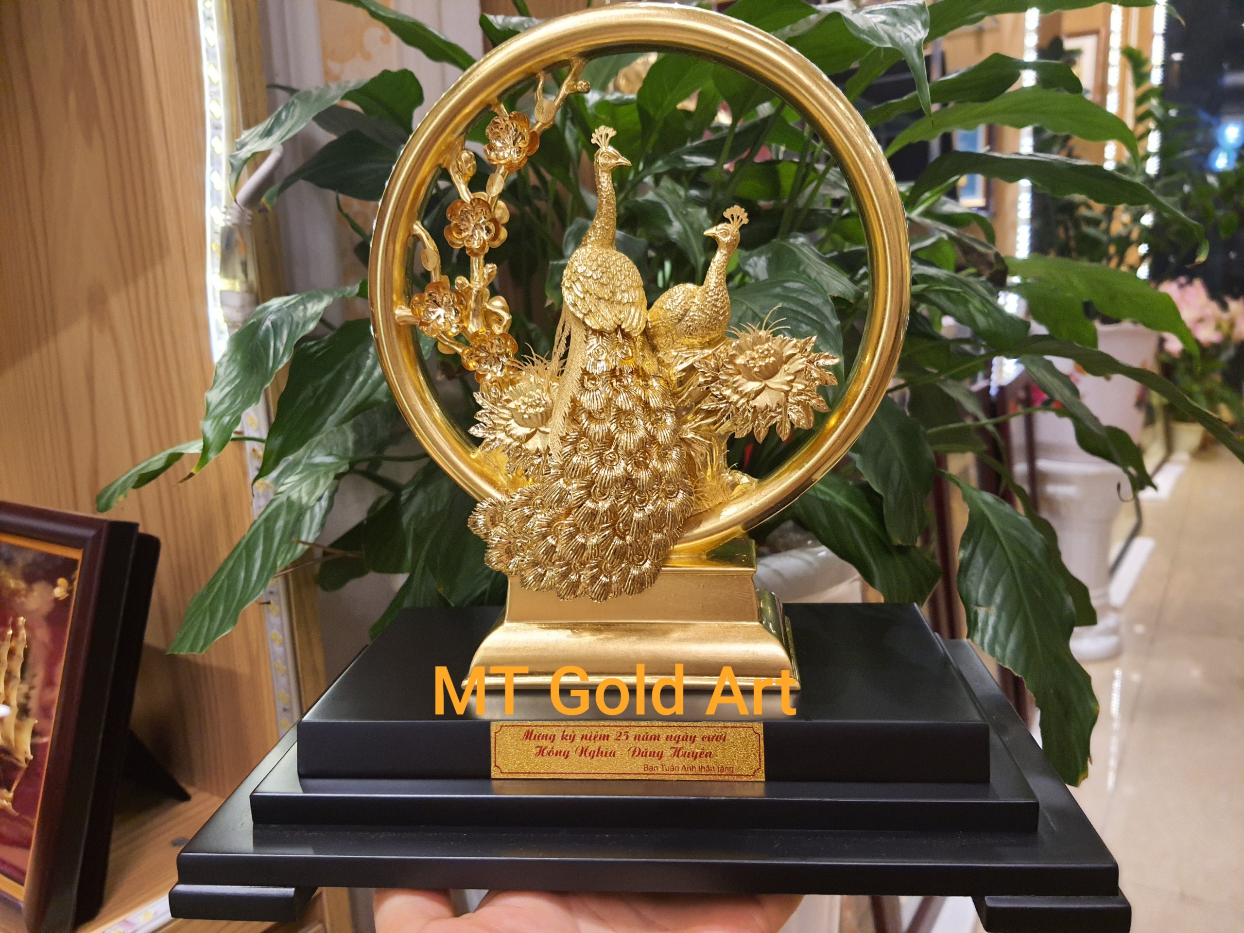 Tượng Đôi Chim Công Dát Vàng 24K MT Gold Art- Hàng chính hãng, trang trí nhà cửa, quà tặng dành cho sếp, đối tác, khách hàng