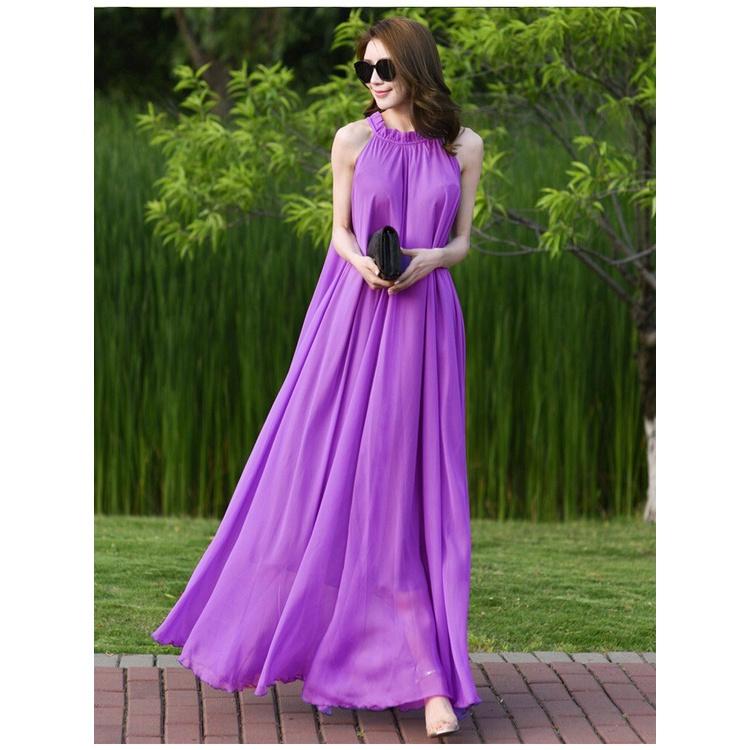 ĐẦM MAXI SUÔNG CỔ YẾM THẮT DÂY EO