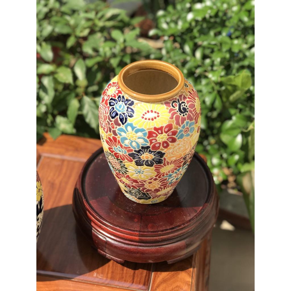 Bình Bông Gốm Sứ Bách Hoa, Dây Lá, Gốm Mỹ Nghệ Nam Bộ, Cao 22cm Cắm Hoa Trang Trí Decor