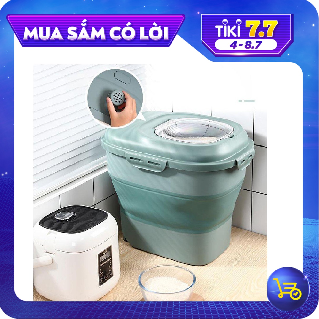 Hộp Đựng Gạo Có Bánh Xe /Thùng Đựng Gạo 25kg Chống Côn Trùng Có Thể Xếp Gọn