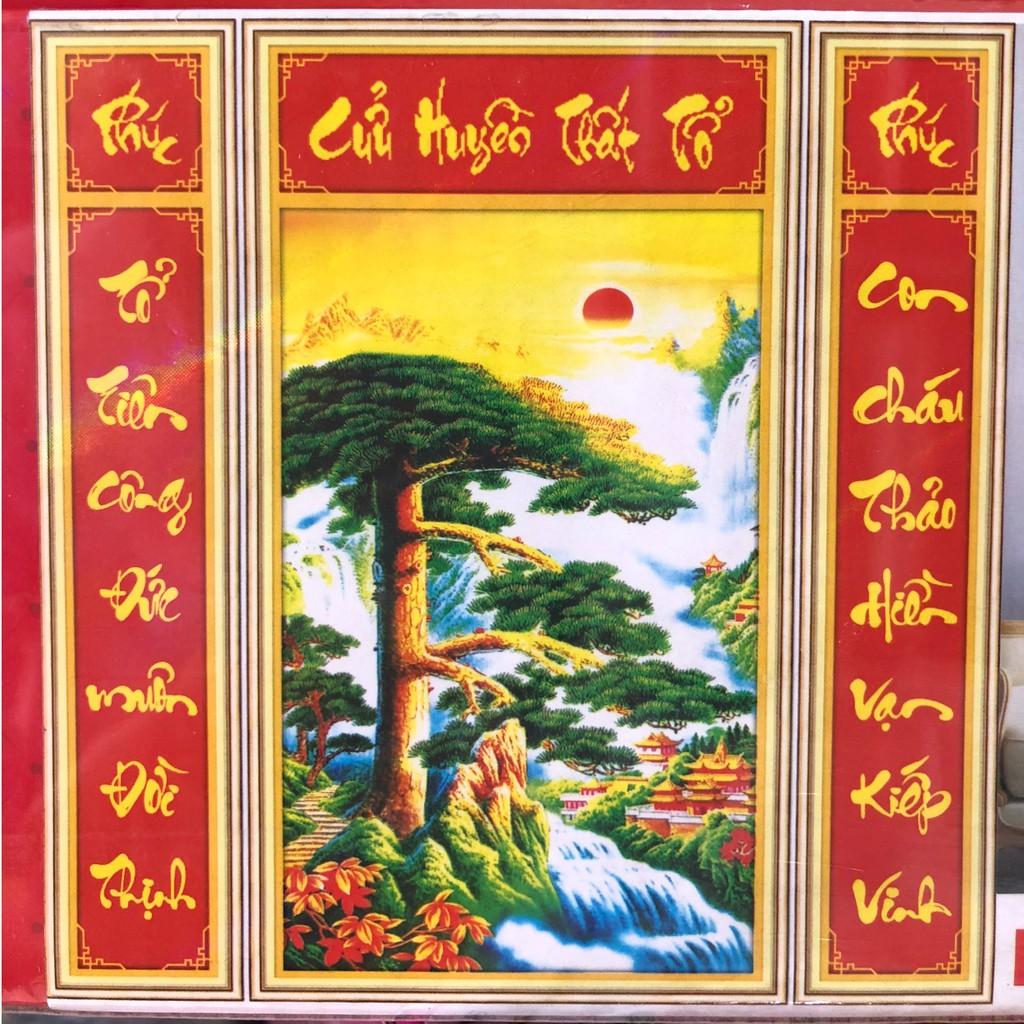 Tranh ĐÍNH ĐÁ CỬU HUYỀN THẤT TỔ. Kích Thước: 50cm x1m15 - 65cm x 1m15