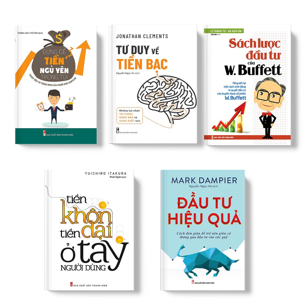 Combo sách - Tư Duy Tài Chính Cá Nhân: Tư Duy Về Tiền Bạc (TB) + Đừng Để Tiền Ngủ Yên Trong Túi (TB) +Tiền Khôn Tiền Dại Ở Tay Người Dùng (TB) + Đầu Tư Hiệu Quả + Sách Lược Đầu Tư Của W.Buffett (TB) (MinhLongbooks)