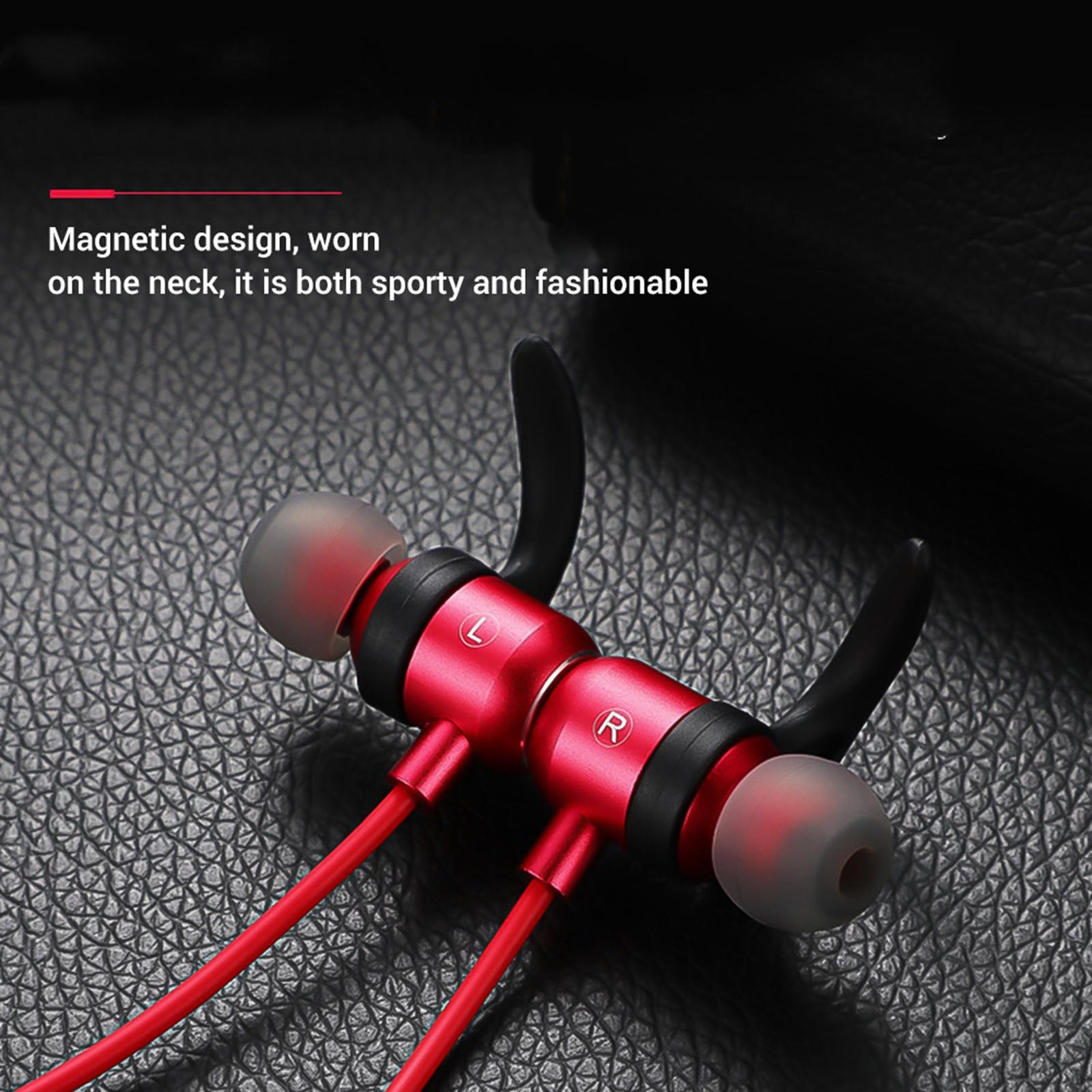 Wireless Bluetooth Earphone Neckband Noise Cancelling for Running Red