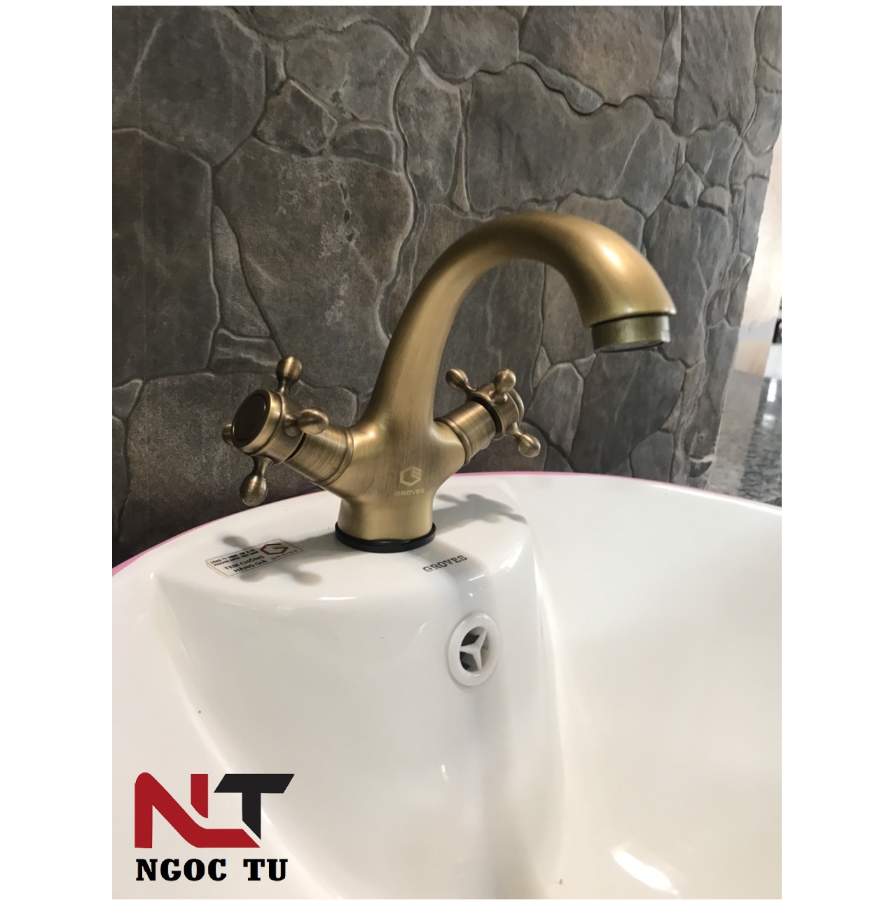 Vòi rửa mặt nóng lạnh đồng cổ hoa đồng tiền tân cổ điển GR 2201B (đẹp, sang trọng lịch sự)