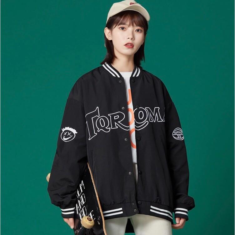 Áo Khoác Dù Bomber Unisex Form Rộng TORONA Bóng Chày Nam Nữ Ulzzang Dưới 75kg