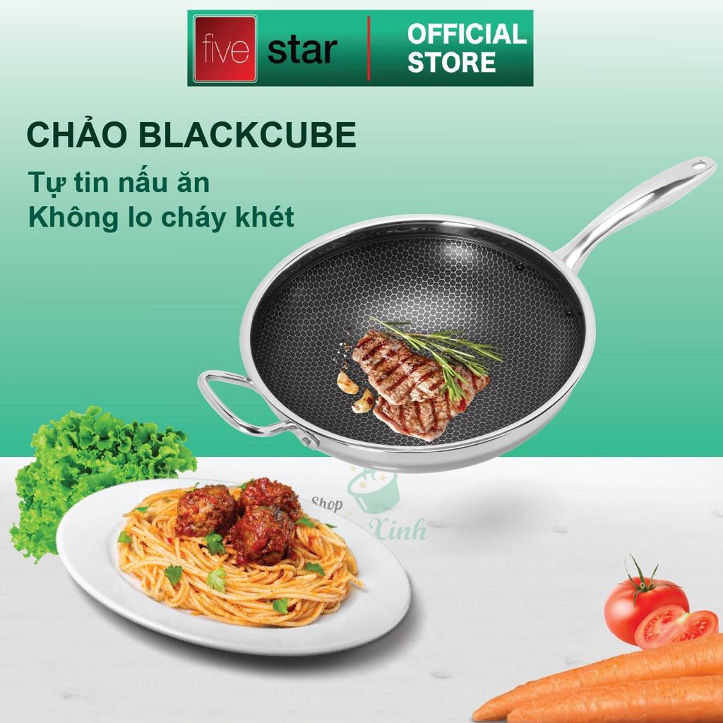 Chảo sâu lòng tổ ong 3 lớp đáy liền inox 304 Blackcube FiveStar Plus nắp kính ( 24cm / 26cm / 28cm ), dùng được bếp từ