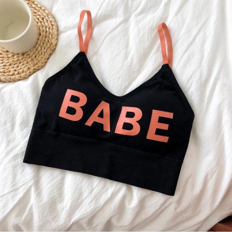 Áo Bra Nữ Tập Gym Mút Ngực In Chữ BABE