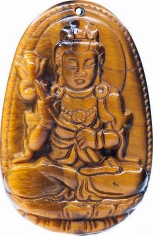 Mặt Dây Chuyền Đại Thế Chí Bồ Tát đá Mắt Hổ Vàng tự nhiên - Phật Bản Mệnh cho người tuổi Ngọ - PBMTIG05 (Mặt kèm sẵn dây đeo)