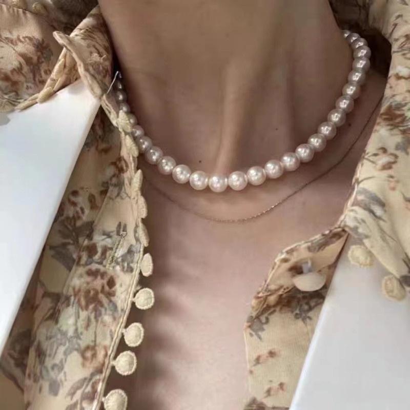 N403 vòng cổ hạt Trai, dây chuyền hạt bẹt dây chuyền choker hạt nhiều kích cỡ kiểu dáng sang trọng cho nữ